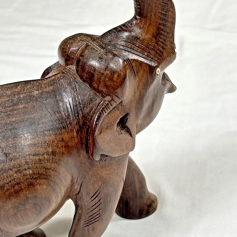 Hand Carved Wooden Elephant Figurine Safari Animal Home Decor *Missing Tusks*